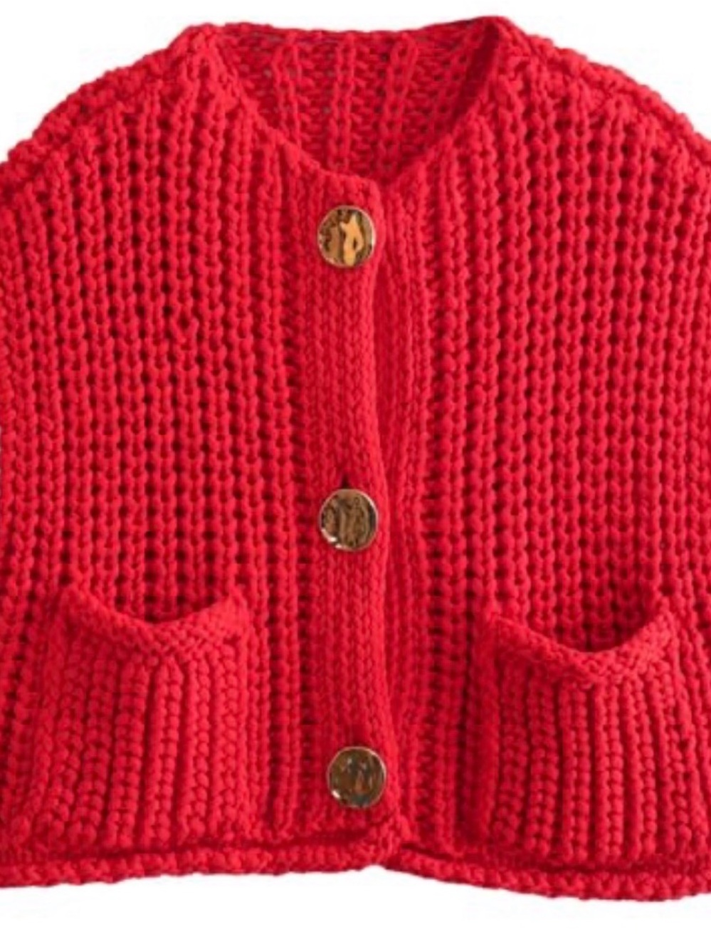 Chunky Red Knit Button-Front Cardigan